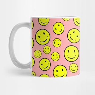 Smiley Faces Seamless Pattern on Pink Background Mug